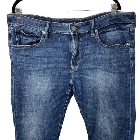 Express Stretch Soft Cotton Blend Slim Straight Blue medium Wash Jeans 38 x 30 - Picture 4 of 12